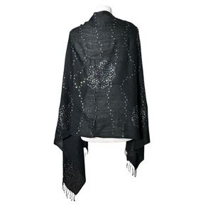 Wool Hand Embroidered Sequin Iridescent Blue Floral Vintage Fringe Evening Boho